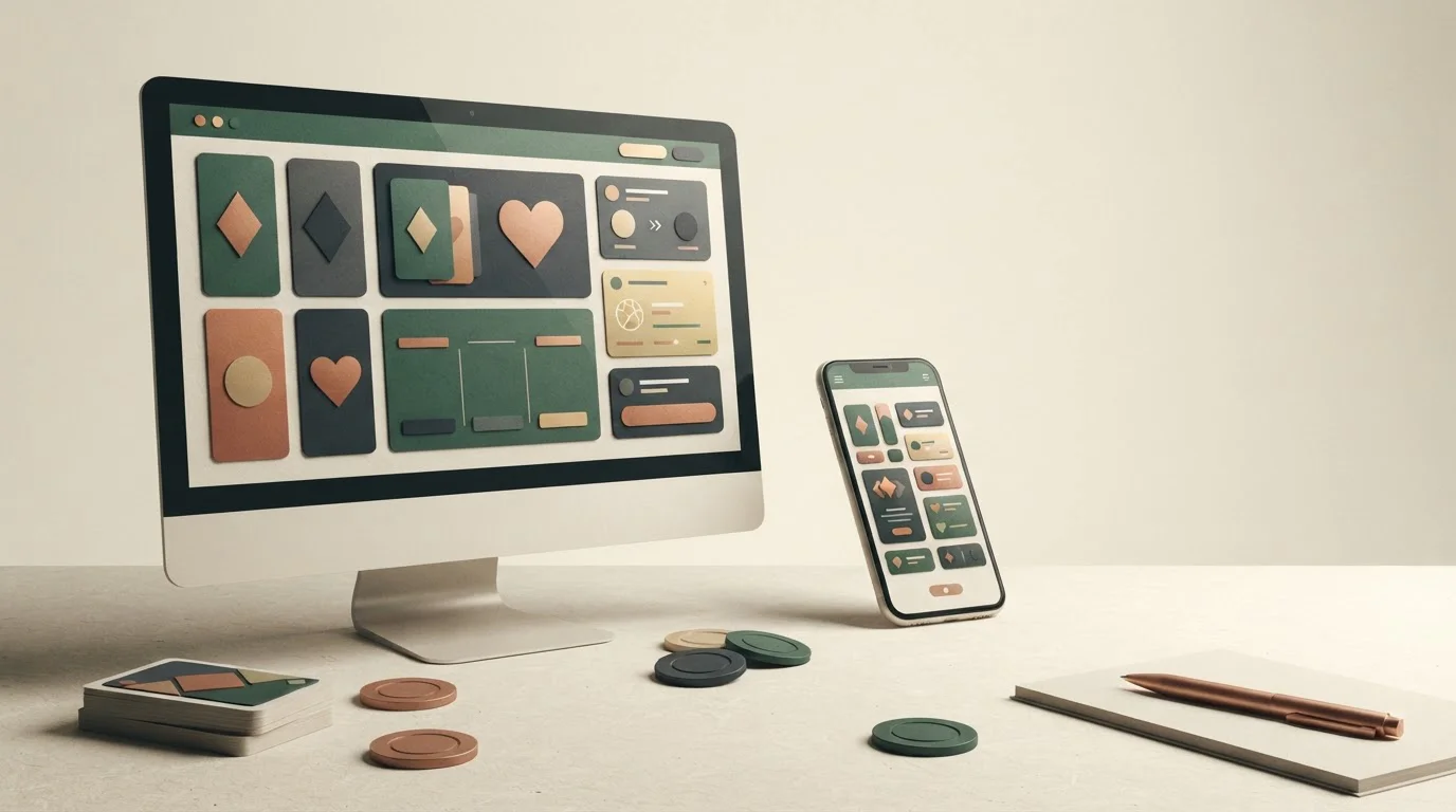 Illustrazione editoriale di esperienza casino e sportsbook su desktop e smartphone